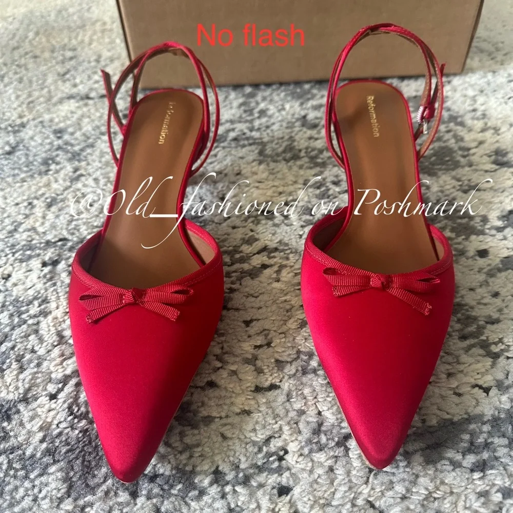 REFORMATION Wade Kitten Heel Pumps - Lipstick Satin - Picture 11 of 16